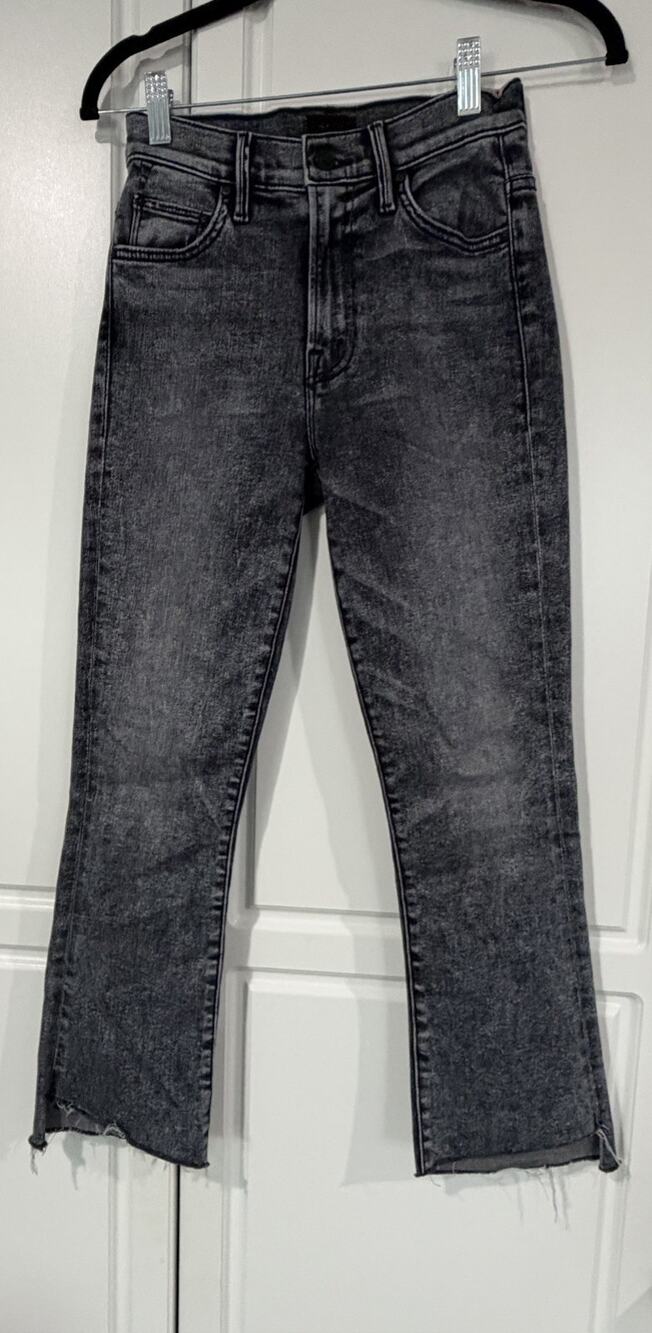 MOTHER the insider crop step fray flare jeans Train Stops Mother Black Gray 24